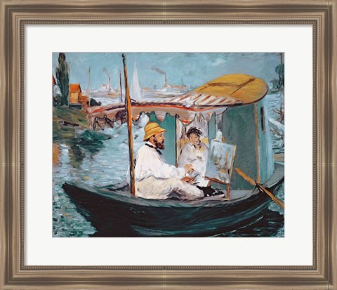 Framed Monet in his Floating Studio, 1874 Print