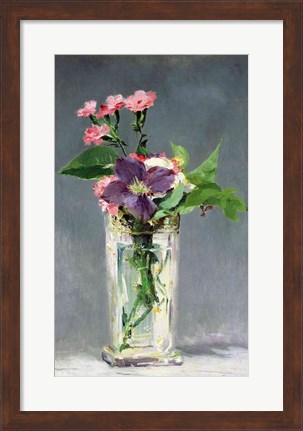 Framed Pinks and Clematis in a Crystal Vase, c.1882 Print