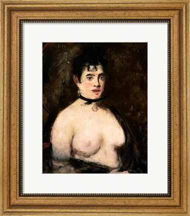 Framed Brunette with bare breasts Print