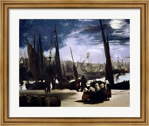 Framed Moonlight on Boulogne Harbour, 1868 Print