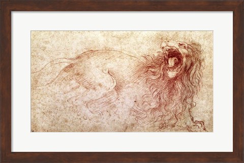 Framed Sketch of a roaring lion Print