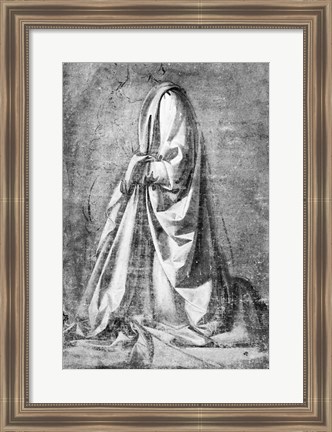 Framed Drapery study for a kneeling figure seen in three-quarter profile to the left, c.1475 Print