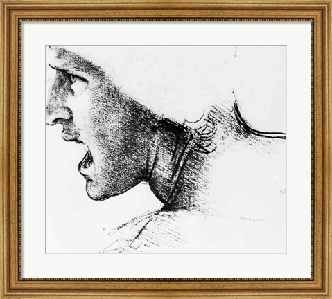 Framed Study for the head of a soldier in &#39;The Battle of Anghiari&#39; Print