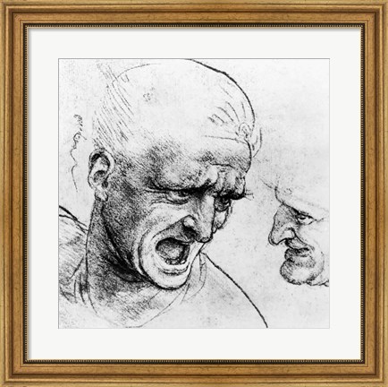 Framed Studies for the heads of two soldiers in &#39;The Battle of Anghiari Print