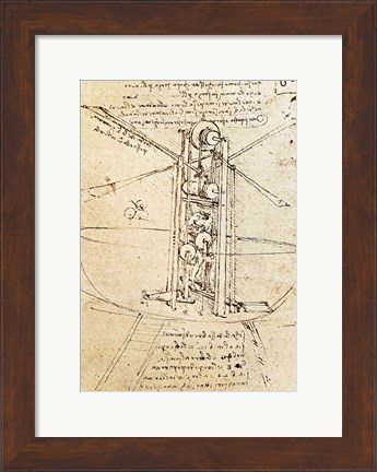 Framed Vertically Standing Bird&#39;s-winged Flying Machine Print