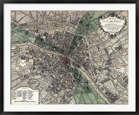 Framed Plan de Paris - green Print