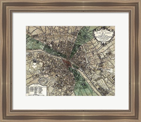 Framed Plan de Paris - green Print