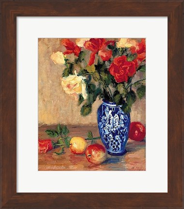 Framed Roses in a Mexican Vase Print