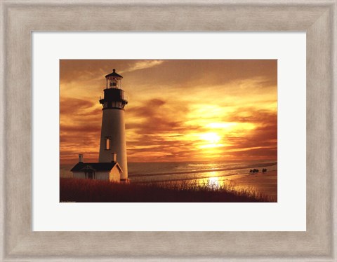 Framed Lighthouse at Sunset Print