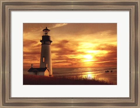 Framed Lighthouse at Sunset Print