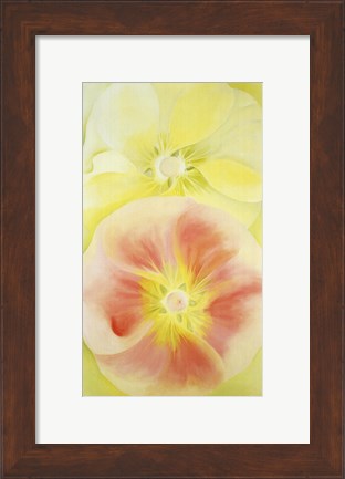 Framed Pink and Yellow Hollyhocks, 1952 Print