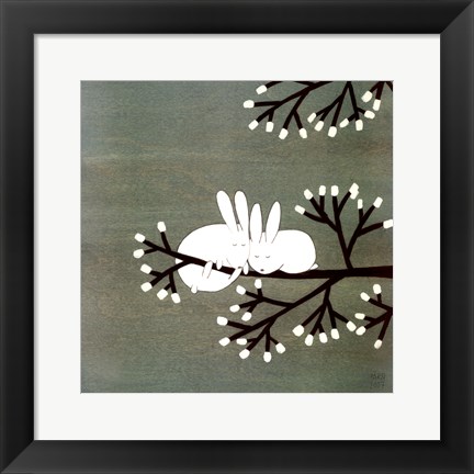 Framed Rabbits on Marshmallow Tree Print