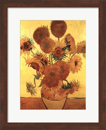 Framed Sunflowers on Gold, 1888 Print