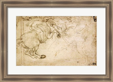 Framed Horseman in Combat with a Griffin Print