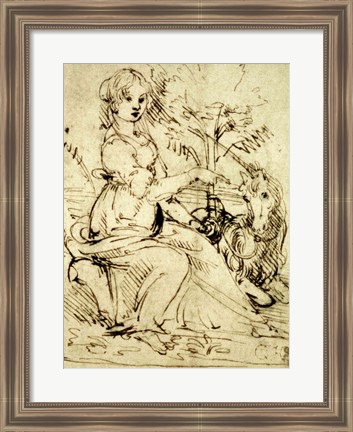 Framed Lady with a Unicorn Print