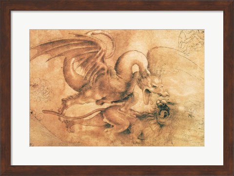 Framed Fight between a Dragon and a Lion Print