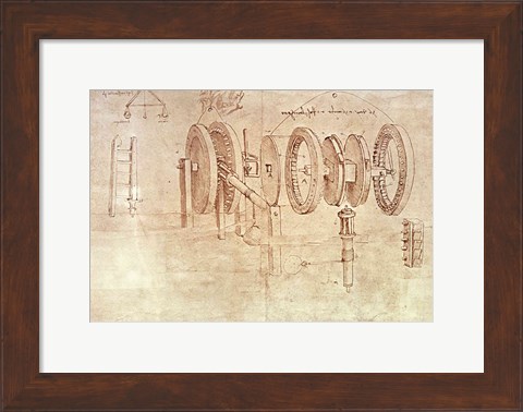 Framed Studies of Toothed Gears and for a Hygrometer Print