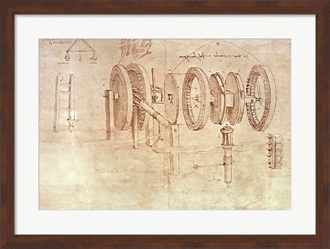 Framed Studies of Toothed Gears and for a Hygrometer Print