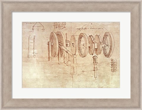 Framed Studies of Toothed Gears and for a Hygrometer Print