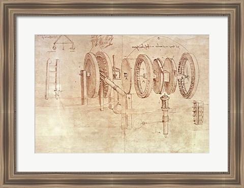 Framed Studies of Toothed Gears and for a Hygrometer Print