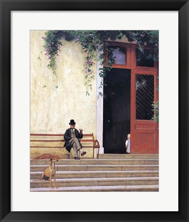 Framed Artist&#39;s Father and Son on the Doorstep of his House Print