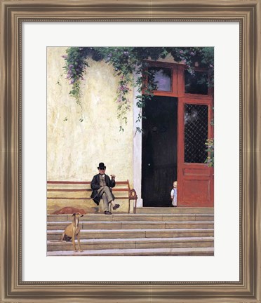 Framed Artist&#39;s Father and Son on the Doorstep of his House Print