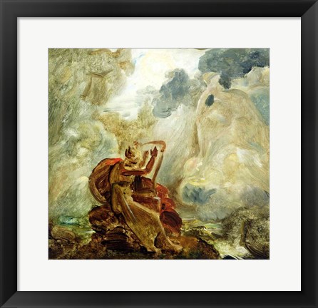 Framed Ossian Conjures Up the Spirits with His Harp on the Banks of the River of Lora Print