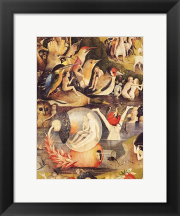 Framed Garden of Earthly Delights: Allegory of Luxury, people with birds detail Print