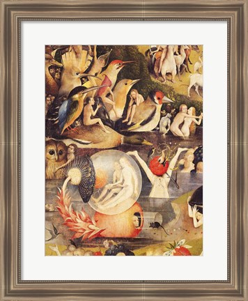 Framed Garden of Earthly Delights: Allegory of Luxury, people with birds detail Print