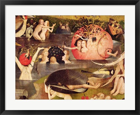 Framed Garden of Earthly Delights: Allegory of Luxury, horizontal detail of the central panel, c.1500 Print