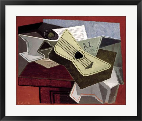 Framed Guitar and Newspaper, 1925 Print