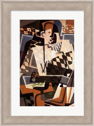 Framed Harlequin with a Guitar, 1917 Print