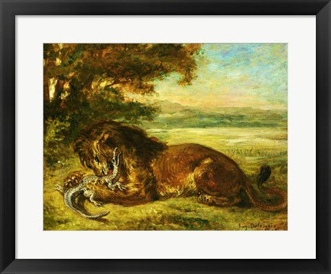 Framed Lion and Alligator, 1863 Print