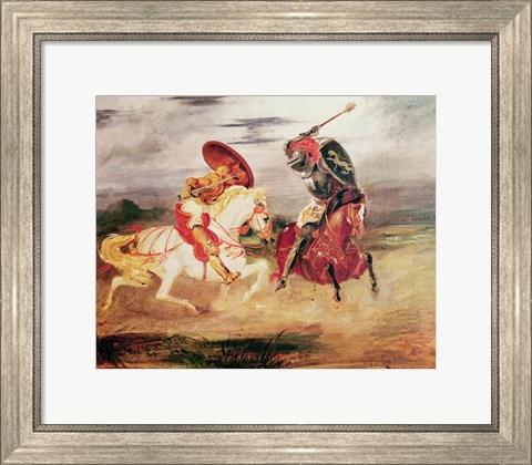 Framed Two Knights Fighting in a Landscape Print