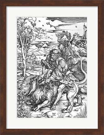 Framed Samson slaying the lion Print