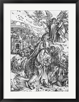 Framed Scene from the Apocalypse, The angel holding the keys of the abyss and a big chain Print