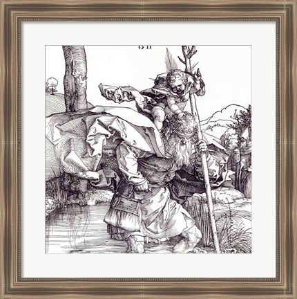 Framed St.Christopher carrying the Infant Christ, 1511 Print