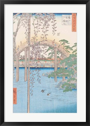 Framed Bridge with Wisteria or Kameido Tenjin Keidai Print