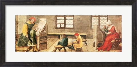 Framed School Teacher is Explaining the Meaning of a Letter to Illiterate Workers 1516 Print