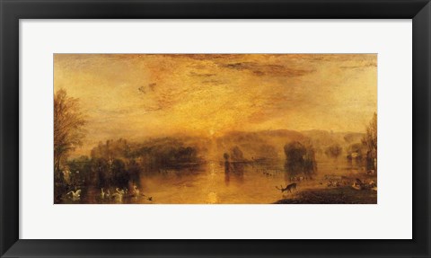 Framed Lake, Petworth: Sunset, a Stag Drinking Print