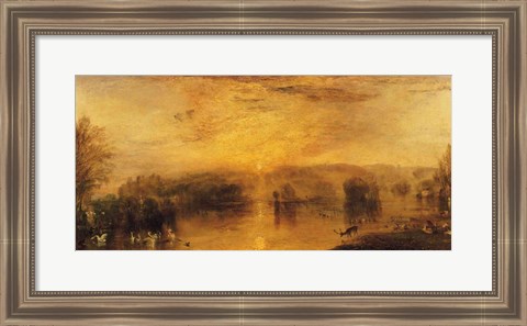 Framed Lake, Petworth: Sunset, a Stag Drinking Print