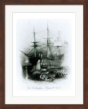 Framed Bellerophon at Plymouth Sound in 1815 Print