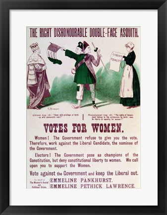 Framed Women&#39;s Suffrage Poster The Right Dishonourable Double-Face Asquith Print