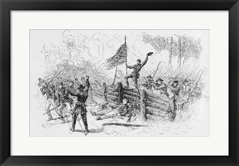 Framed Capture of a part of the burning union breastworks on the Brock Road on the afternoon of May 6th Print