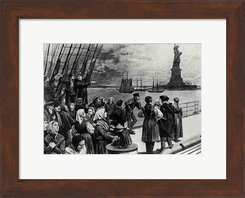 Framed New York - Welcome to the land of freedom - An ocean steamer passing the Statue of Liberty Print