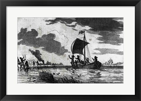 Framed Arrival of the English at Roanoke Print