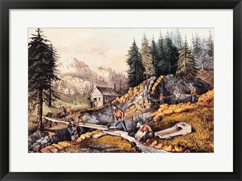 Framed Gold Mining in California Print