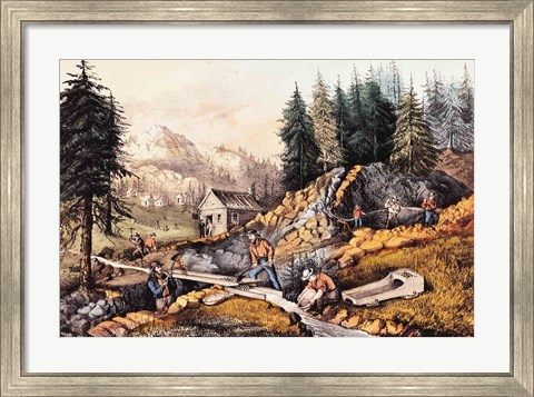 Framed Gold Mining in California Print