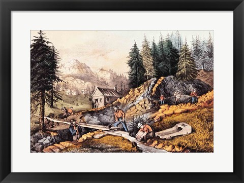 Framed Gold Mining in California Print