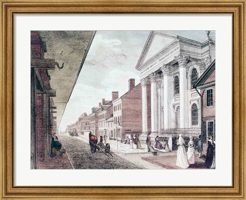 Framed High street with the first Presbyterian Church, Philadelphia, 1799 Print